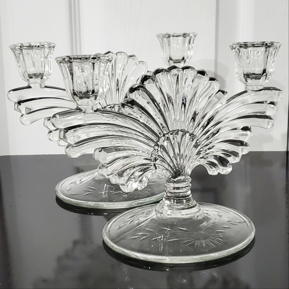 (2) 1930s "Pattern 221-2/Maya" 2 Light Candlesticks ✨️by Paden City Glass EUC - Picture 8 of 9
